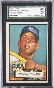 1952 Topps #311 Mickey Mantle Rookie Card – SGC 45 VG+ 3.5